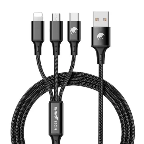 RhinoTech Kabel 3v1 USB-A (M) -  MicroUSB (M) & USB-C (M) & Lightning (M) 1.2m černá