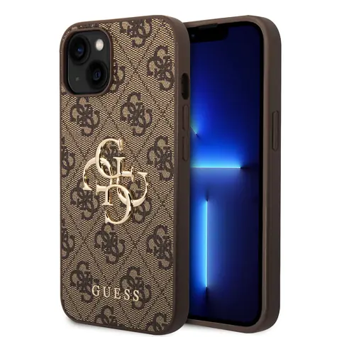 Guess PU 4G Metal Logo Zadní Kryt pro Apple iPhone 15 hnědá