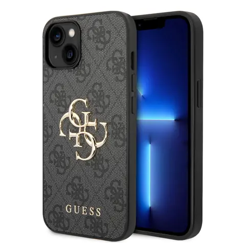 Guess PU 4G Metal Logo Zadní Kryt pro Apple iPhone 15 šedá