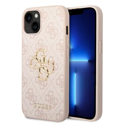 Guess PU 4G Metal Logo Zadní Kryt pro Apple iPhone 15 růžová