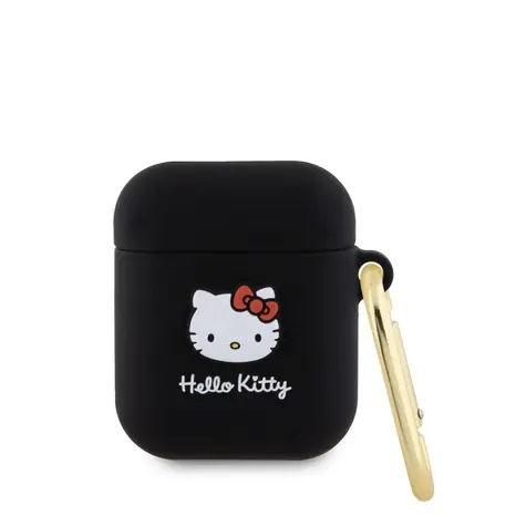 Hello Kitty Liquid Silicone 3D Kitty Head Logo Pouzdro pro AirPods 1 & 2 černá
