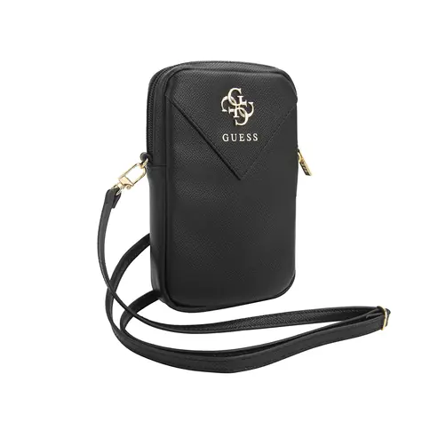 Guess PU Grained 4G Metal Logo Wallet Phone Bag Zipper černá