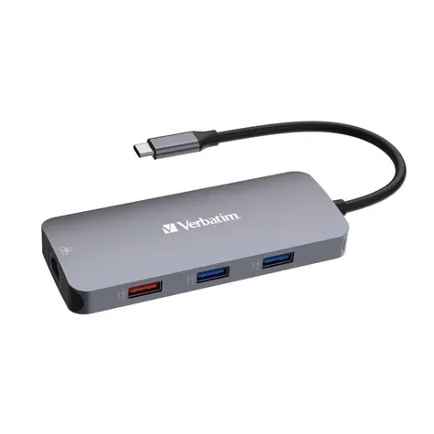 Verbatim Multiport Hub CMH-09 USB-C šedá / Dokovací stanice / 3x USB-A / 2x USB-C / RJ45 / HDMI / SD