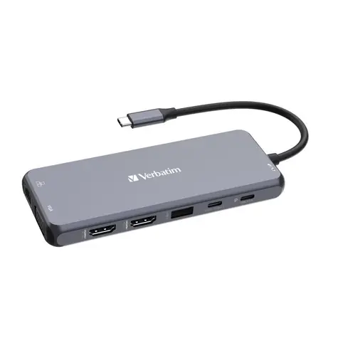 Verbatim Multiport Hub CMH-14 USB-C šedá / Dokovací stanice / 5x USB-A / 2x USB-C / RJ45 / 2x HDMI / DP / VGA / 3.5mm