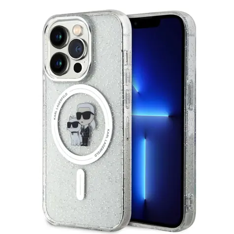 Karl Lagerfeld IML Glitter Karl and Choupette MagSafe Zadní Kryt pro Apple iPhone 15 Pro čirá