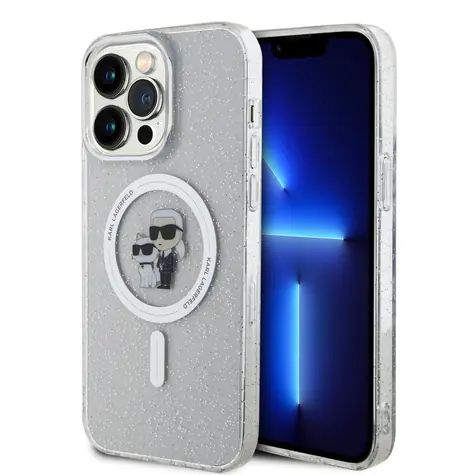Karl Lagerfeld IML Glitter Karl and Choupette MagSafe Zadní Kryt pro Apple iPhone 15 Pro Max čirá