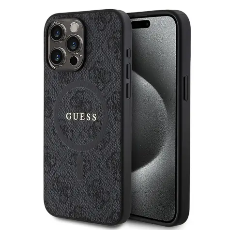 Guess PU Leather 4G Colored Ring MagSafe Zadní Kryt pro Apple iPhone 15 Pro Max černá