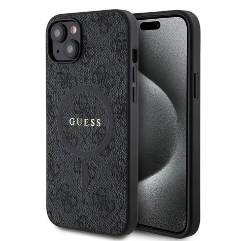 Guess PU Leather 4G Colored Ring MagSafe Zadní Kryt pro Apple iPhone 15 Plus černá