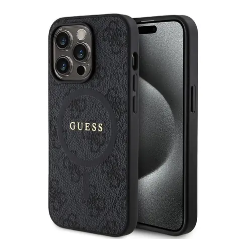 Guess PU Leather 4G Colored Ring MagSafe Zadní Kryt pro Apple iPhone 14 Pro černá