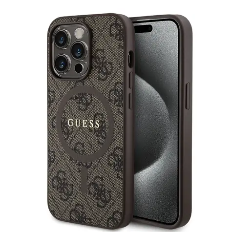 Guess PU Leather 4G Colored Ring MagSafe Zadní Kryt pro Apple iPhone 14 Pro hnědá