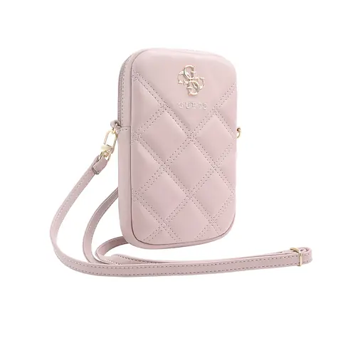 Guess PU Quilted 4G Metal Logo Wallet Phone Bag Zipper růžová