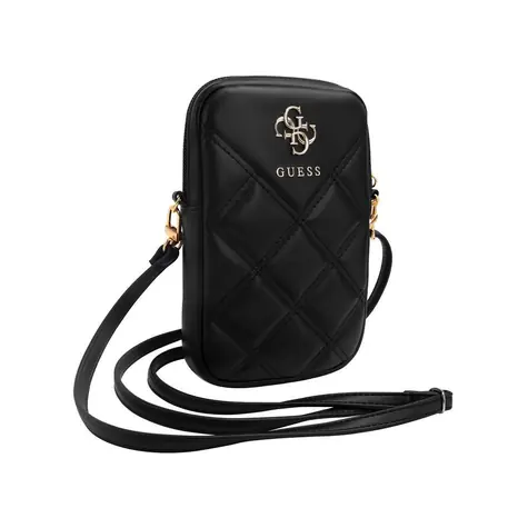 Guess PU Quilted 4G Metal Logo Wallet Phone Bag Zipper černá