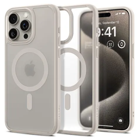 Spigen Ultra Hybrid MagSafe ochranný kryt pro Apple iPhone 15 Pro Max frost natural titanium