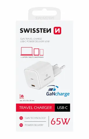 SWISSTEN síťový adaptér GaN USB-C 65W bílá
