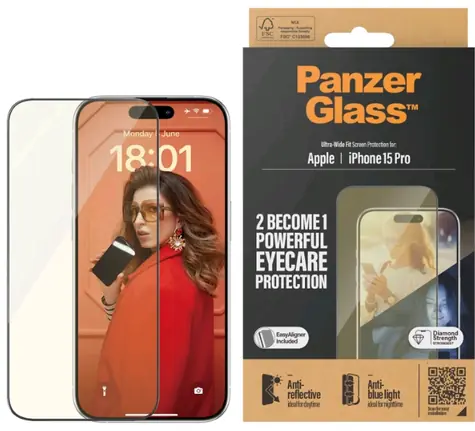 PanzerGlass UWF EyeCare Tvrzené sklo pro Apple iPhone 15 Pro