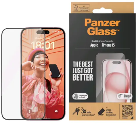 PanzerGlass UWF Ochranné sklo pro Apple iPhone 15 / Instalační set 