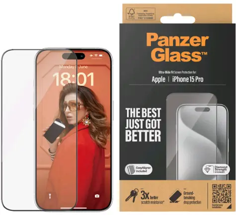 PanzerGlass UWF Ochranné sklo pro Apple iPhone 15 Pro / Instalační set 
