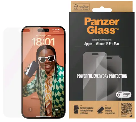 PanzerGlass Classic Fit Ochranné sklo pro Apple iPhone 15 Pro Max / Instalační set 