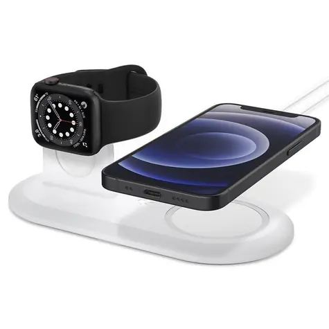 Spigen MagFit Duo 2v1 Nabíječka pro Apple Watch a MagSafe bílá