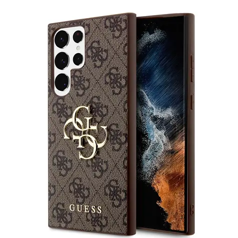 Guess PU 4G Metal Logo Zadní Kryt pro Samsung Galaxy S24 Ultra hnědá