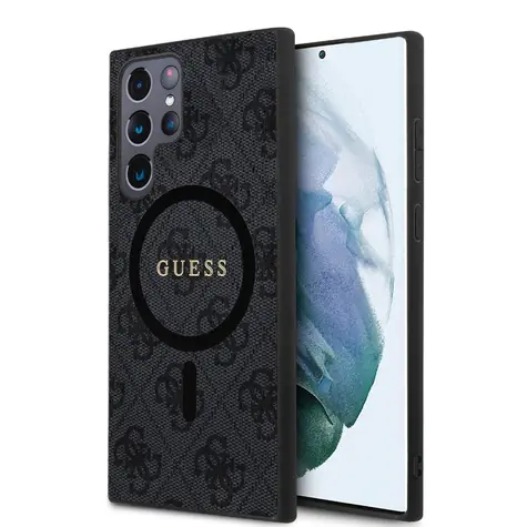 Guess PU Leather 4G Colored Ring MagSafe Zadní Kryt pro Samsung Galaxy S24 Ultra černá