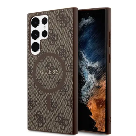 Guess PU Leather 4G Colored Ring MagSafe Zadní Kryt pro Samsung Galaxy S24 Ultra hnědá