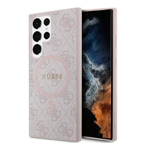 Guess PU Leather 4G Colored Ring MagSafe Zadní Kryt pro Samsung Galaxy S24 Ultra růžová