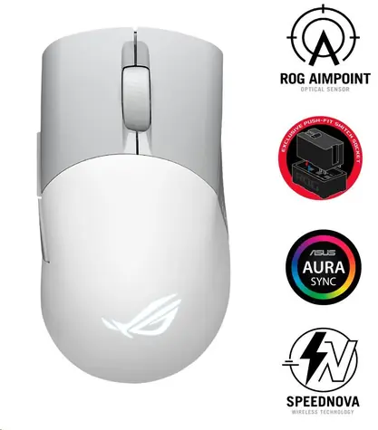ASUS ROG Keris Wireless AimPoint bílá / Bezdrátová herní myš / 36000 DPI / 5 tlačítek / BT & RF & USB