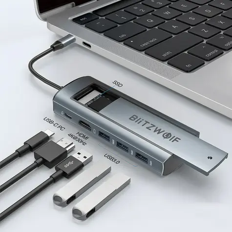 BlitzWolf Adaptér USB-C 6v1 HUB 190 mm stříbrná 
