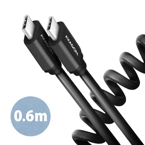 AXAGON BUCM-CM10TB TWISTER Kroucený datový kabel USB-C 2.0 - USB-C 60W 0.6m černá