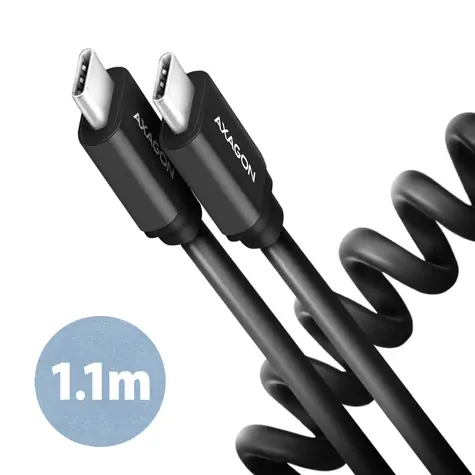 AXAGON BUCM-CM20TB TWISTER Kroucený datový kabel USB-C 2.0 - USB-C 60W 1.1m černá