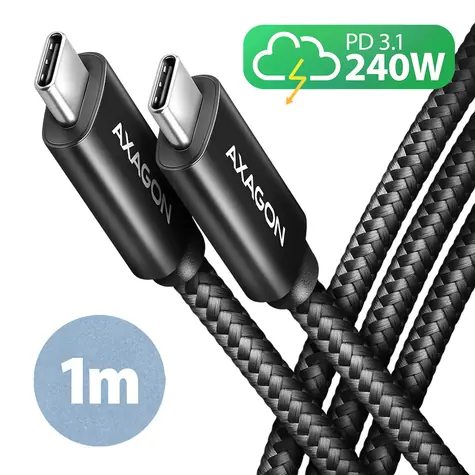 AXAGON BUCM2-CM10AB CHARGE Datový kabel USB-C 2.0 - USB-C 240W 1m černá