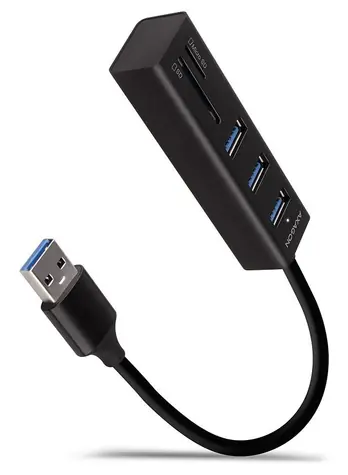 AXAGON HMA-CR3A, USB 5Gbps hub, porty 3x USB-A + čtečka karet SD/microSD, kovový, kabel USB-A 20cm