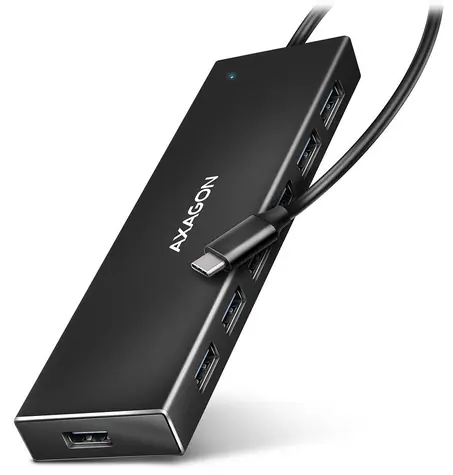 AXAGON HUE-F7C, 7x USB 3.2 Gen 1 ALU FLAT CHARGING hub, micro USB napájecí konektor, kabel USB-C 30cm