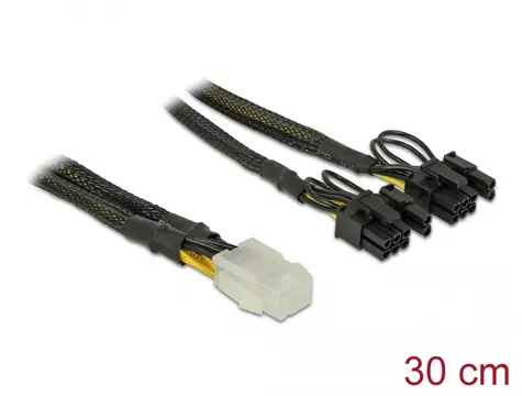 DeLock Kabel PCI-E 6pin (F) - 2x PCI-E 6+2pin (M) 0.3m černá