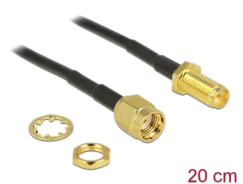 DeLock Kabel RP-SMA (F) - RP-SMA (M) 0.2m černá