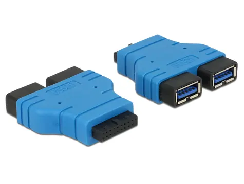 DeLock Adaptér USB 3.0 header (F) - 2x USB 3.0 A (F) modrá