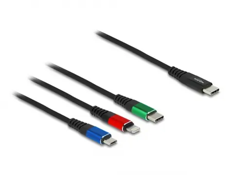 DeLock Napájecí kabel USB-C 2.0 (M) - USB Micro-B (M) & USB-C (M) & Lightning (M) 1m barevný