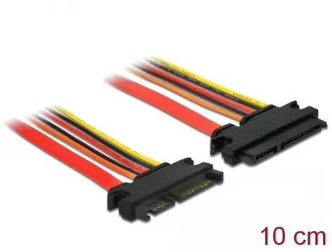 DeLock Prodlužovací kabel SATA 22 pin (M) - SATA 22 pin (F) 10cm červená