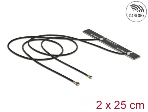 DeLock Dvoupásmová anténa WLAN WiFi 6 Twin 2x i-PEX MHF 4L (M) 25 cm černá