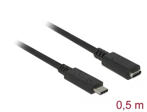 DeLock Prodlužovací kabel 10 Gbps USB C (M) - USB C (F) 0.5m černá
