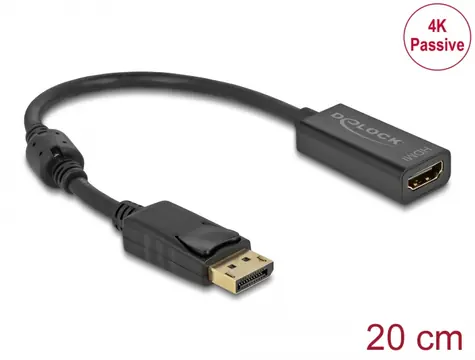 DeLock Adaptér DisplayPort 1.2 (M) - HDMI-A (F) 0.2m černá