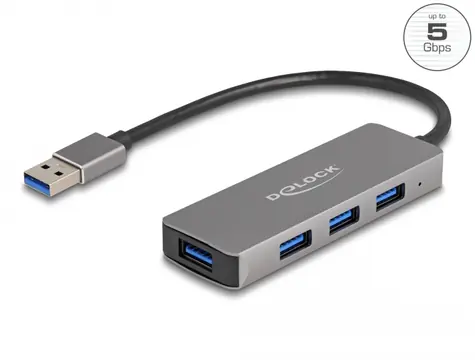 DeLock USB Hub 5 Gbps USB-A - 4x USB-A šedá