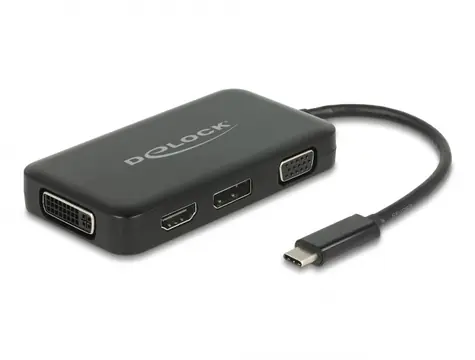 DeLock Adaptér USB-C (M) - VGA (F) & HDMI (F) & DVI (F) & DP (F) černá