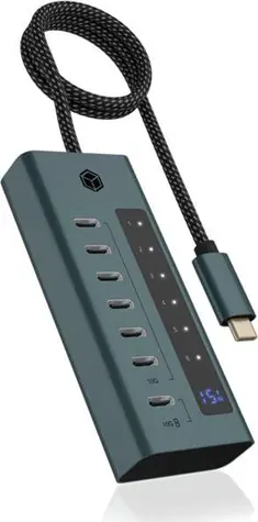 Icy Box IB-HUB1457-C31 šedá / USB Hub / 6x USB 3.2 Gen 2 / 1x USB-C 20W PD