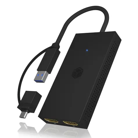 Icy Box IB-SPL1029AC Adaptér USB 3.2 A-C (M) - 2x HDMI (F) černá