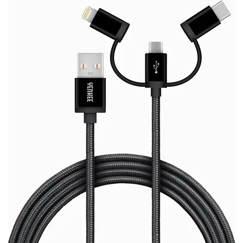 YENKEE YCU 400 BK Kabel USB-A (M) - Micro USB (M) & USB-C (M) & Lightning (M) 1m černá 