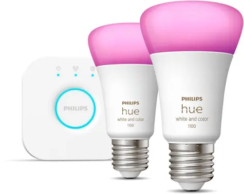 Philips Hue mostek + 2x E27 9W RGBW / chytrá LED žárovka / 1055 lm / 2000-6500 k / rgb / stmívatelná