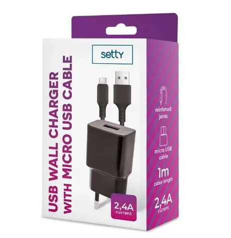 Setty Nabíječka do sítě 2.4A černá / s micro USB kabelem 1m