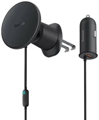 Baseus Magnetický držák telefonu do ventilace auta černá / s nabíječkou USB-A 15W+25W